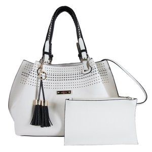 New Nikky Women's White Satchel Shoulder Bag with Zipper Pouch NK10005-WHITE